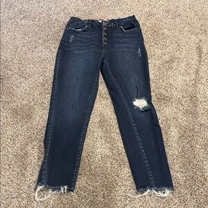 Distressed Denim Jeans with Frayed Hem